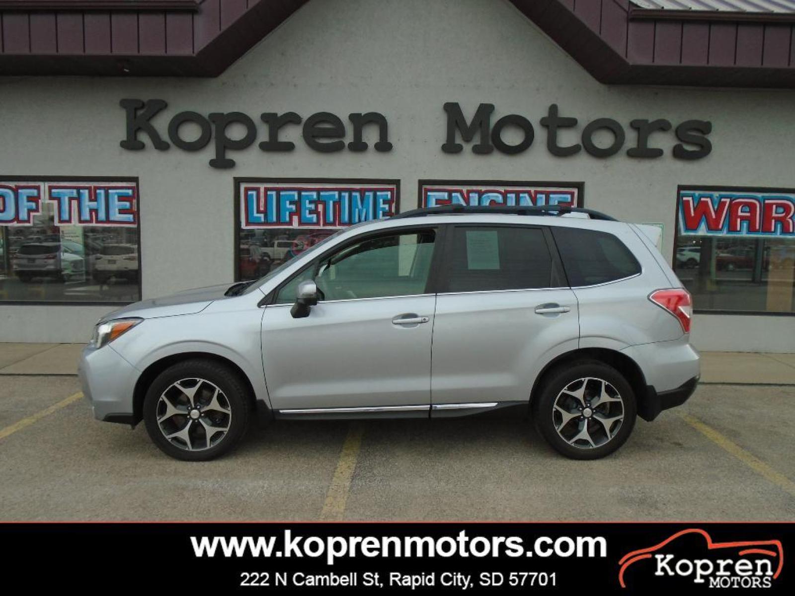 2016 Ice Silver Metallic /Black Subaru Forester 2.0XT Touring (JF2SJGXC1GH) with an 2.0 liter 4 Cylinder Engine engine, Lineartronic CVT transmission, located at 222 N Cambell St., Rapid City, SD, 57701, (866) 420-2727, 44.081833, -103.191032 - This vehicle is a certified CARFAX 1-owner. Our dealership has already run the CARFAX report and it is clean. A clean CARFAX is a great asset for resale value in the future. It is equipped with all wheel drive. This Subaru Forester gleams with an elegant silver clear coated finish. Expand the cargo - Photo #0