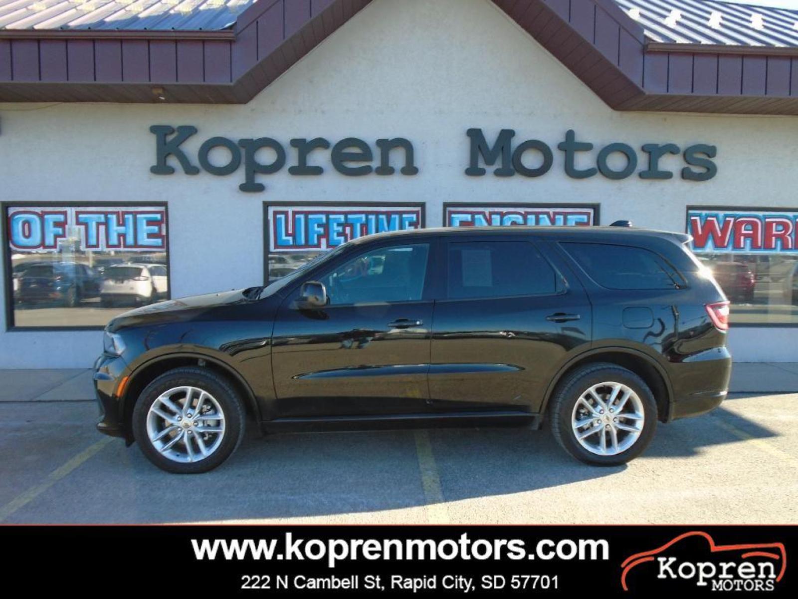 2021 DB Black Clearcoat Dodge Durango GT (1C4RDJDG2MC) with an 3.6 liter V6 Cylinder Engine engine, 8-SPEED AUTOMATIC (850RE) transmission, located at 222 N Cambell St., Rapid City, SD, 57701, (866) 420-2727, 44.081833, -103.191032 - This Dodge Durango features a hands-free Bluetooth phone system. Protect it from unwanted accidents with a cutting edge backup camera system. Our dealership has already run the CARFAX report and it is clean. A clean CARFAX is a great asset for resale value in the future. The rear parking assist tec - Photo #0