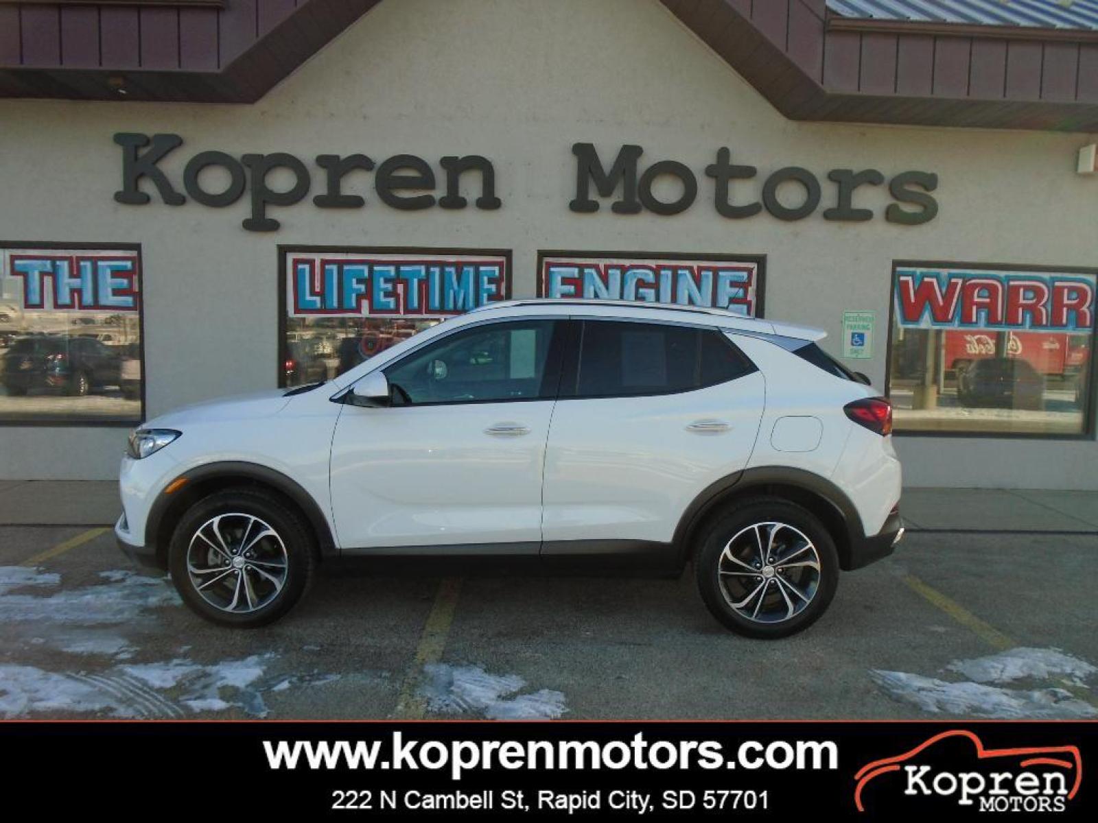 2021 WHITE Buick Encore GX Essence (KL4MMGSL1MB) with an 1.3 liter 3 Cylinder Engine engine, 9-SPEED AUTOMATIC, 9T4X, GEN 1 transmission, located at 222 N Cambell St., Rapid City, SD, 57701, (866) 420-2727, 44.081833, -103.191032 - This vehicle is a certified CARFAX 1-owner. The Buick Encore GX has a clean CARFAX vehicle history report. Protect this unit from unwanted accidents with a cutting edge backup camera system. This unit embodies class and sophistication with its refined white exterior. The vehicle has a 1.3 liter 3 C - Photo #0