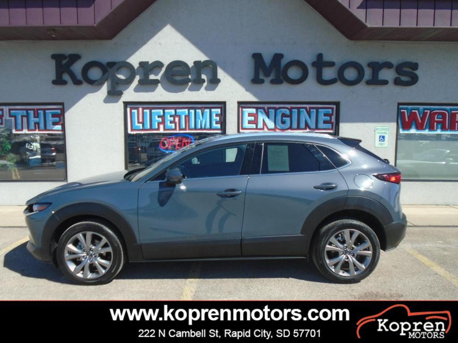2020 Polymetal Gray Metallic /Black Mazda CX-30 Premium Package (3MVDMBEM2LM) with an L4, 2.5L engine, 6-speed automatic transmission, located at 222 N Cambell St., Rapid City, SD, 57701, (866) 420-2727, 44.081833, -103.191032 - <b>Equipment</b><br>Good News! This certified CARFAX 1-owner vehicle has only had one owner before you. Engulf yourself with the crystal clear sound of a BOSE sound system in this 2020 Mazda CX-30 . The Mazda CX-30 has satellite radio capabilities. This vehicle is equipped with the latest generatio - Photo #0