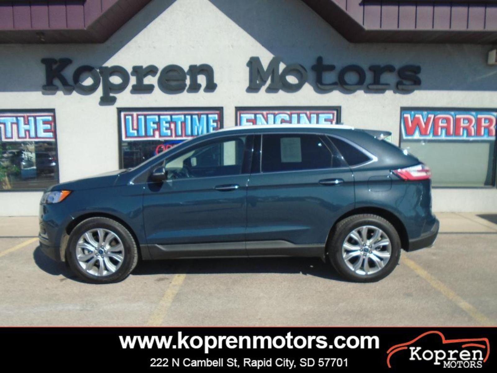 2019 Baltic Sea Green Metallic Ford Edge Titanium (2FMPK4K94KB) with an 2.0 liter 4 Cylinder Engine engine, 8-SPEED AUTOMATIC W/SELECTSHIFT transmission, located at 222 N Cambell St., Rapid City, SD, 57701, (866) 420-2727, 44.081833, -103.191032 - This vehicle is a certified CARFAX 1-owner. See what's behind you with the back up camera on it. The rear parking assist technology on it will put you at ease when reversing. The system alerts you as you get closer to an obstruction. This model features a hands-free Bluetooth phone system. This uni - Photo #0