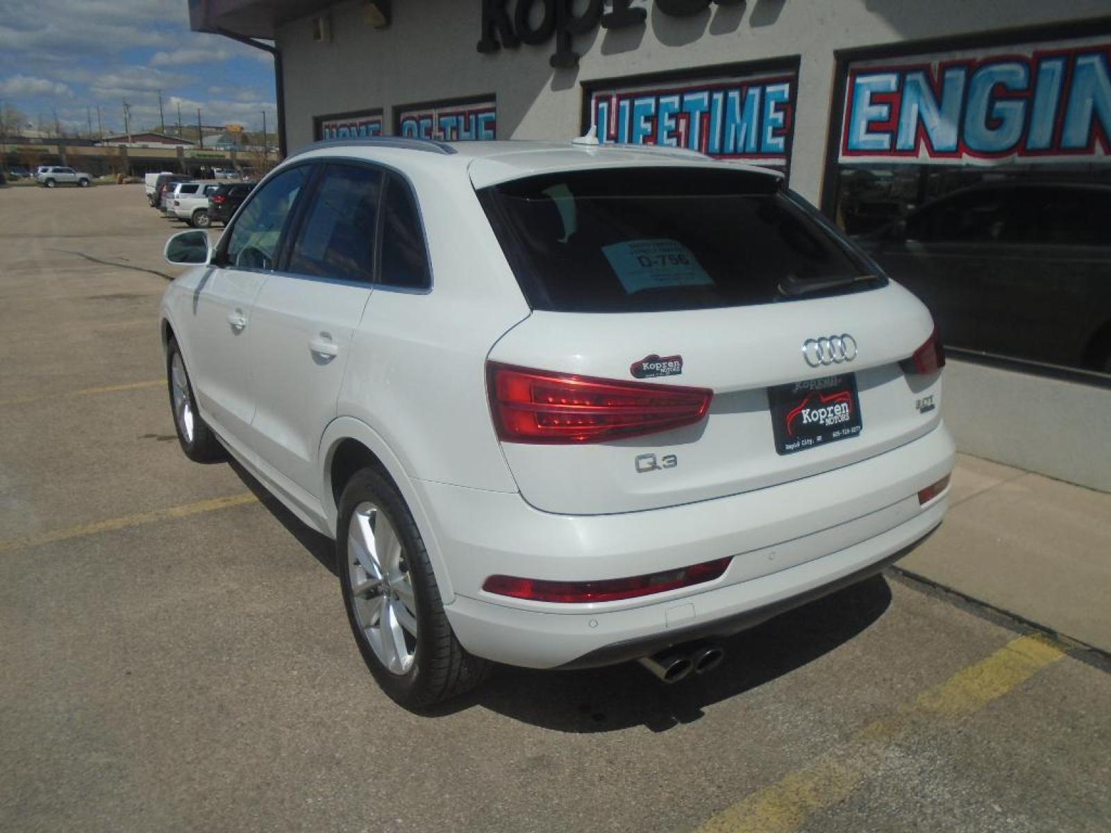 2016 Glacier White Metallic /Black Audi Q3 Premium Plus (WA1EFCFS4GR) with an L4, 2.0L engine, 6-speed automatic transmission, located at 222 N Cambell St., Rapid City, SD, 57701, (866) 420-2727, 44.081833, -103.191032 - <b>Equipment</b><br>Bluetooth technology is built into it, keeping your hands on the steering wheel and your focus on the road. Protect the Audi Q3 from unwanted accidents with a cutting edge backup camera system. This Audi Q3 has a clean CARFAX vehicle history report. See the road and the surroundi - Photo #1