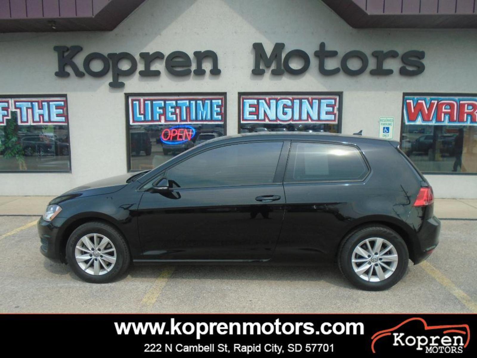 2015 BLACK /Titan Black Volkswagen Golf TSI S (3VW817AU0FM) with an L4, 1.8L engine, 5-speed manual transmission, located at 222 N Cambell St., Rapid City, SD, 57701, (866) 420-2727, 44.081833, -103.191032 - <b>Equipment</b><br>Bluetooth technology is built into this small car, keeping your hands on the steering wheel and your focus on the road. This small car has an elegant black exterior finish. Maintaining a stable interior temperature in this vehicle is easy with the climate control system. This veh - Photo #0